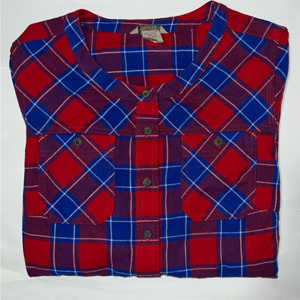 Duluth Trading Company Women’s Small Flannel Plaid Roll Sleeve Button Shirt